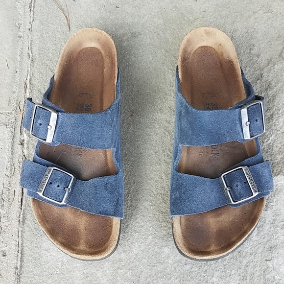 Birkenstock Shoes | Birkenstock Arizona Blue Suede Sandals | Poshmark